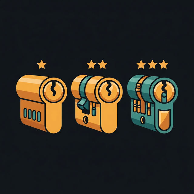 Drei Schließzylinder mit steigenden Sicherheitsstufen